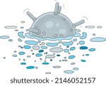 Old unexploded naval mine floating in a sea, vector cartoon illustration isolated on a white background