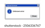 Old unknown error window. System crash message. Warning pop up in retro style. Problem with browser.