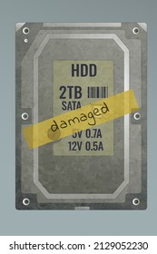 Old unrepairable hard drive marked as damaged.