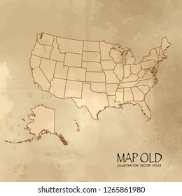 Old usa map with vintage paper texture vector format. vector eps10 - Vector