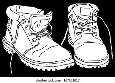 Old used boots vector isolated on black background.