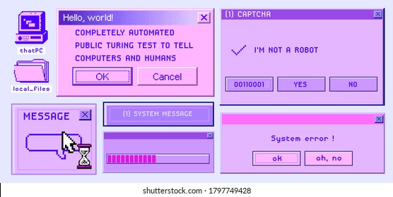 Old user interface elements, retro message box with buttons. Vaporwave and retrowave style aesthetics.
