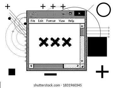 Old user interface windows, retro message box with buttons. Vaporwave and retrowave style elements.