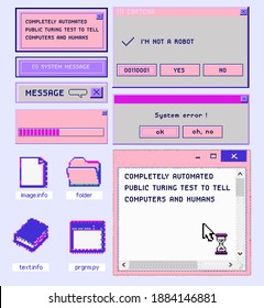 Old user interface windows, retro message box with buttons. Vaporwave and retrowave style elements.