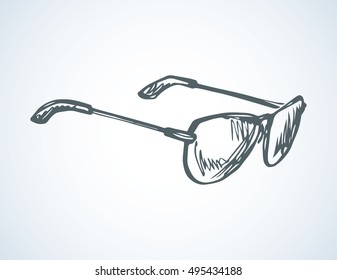 Old uv ray polarized tint hip unisex ocular model isolated on white backdrop. Freehand outline ink hand drawn logo sketchy in art scribble retro style pen on paper. Closeup view with space for text