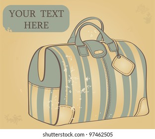 old vacation text frame with suitcase. hand drawing. vector illustration.