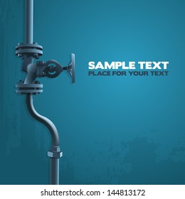 Old valve, industry illustration on blue with place for your text