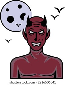old vampire stalking Vector Icon Design, Halloween costume Symbol, Holiday Celebrations Face Mask Sign, Scary Monster characters Stock illustration, Horned demon with bats Concept