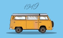 Old Van 1949 Yellow Color Vehicle With Blue Background Classic Car