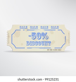 Old Vector entrance ticket. Paper sale coupon.