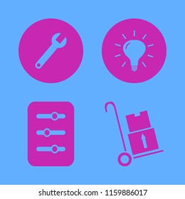 old vector icons set. with handcart, bulb, wrench and filter in set