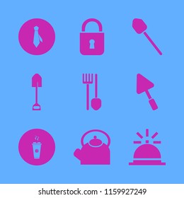 old vector icons set. with lock, shovel, bell and tie in set