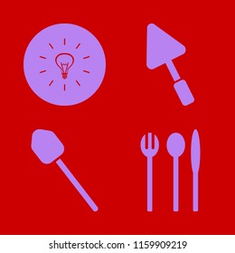 old vector icons set. with shovel, trowel, bulb and folk spoon knife in set