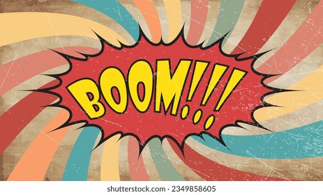 Old vector retro boom lettering on sun rays background.Classic Vintage Retro Rays Background. Abstract retro,Sunbeam, geometric pattern,Funky Hippie,Classic Vintage Retro Rays Background.