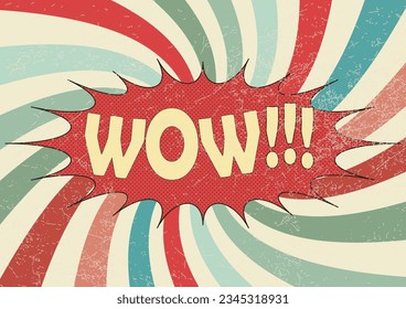 Old vector retro wow lettering on sun rays background.Classic Vintage Retro Rays Background. Abstract retro,Sunbeam, geometric pattern,Funky Hippie,Classic Vintage Retro Rays Background.