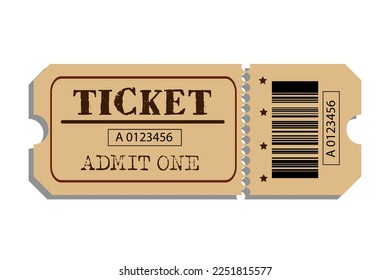Old Vector vintage paper ticket with number. Retro cinema tickets on white background