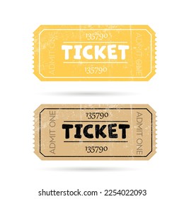 Old Vector vintage paper ticket with number. Retro cinema tickets on white background