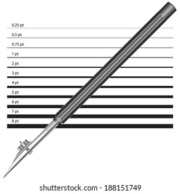 Old version of the drawing pen with a line width options. Vector illustration.