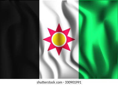 Old Version of Flag of Iraq. Rectangular Shape Icon with Wavy Effect