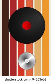 old versus new, vinyl record and cd over a grunge background