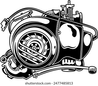 old vespa enggine motorycle editable vector for badge or outomotive template, vespa manual, vespa side enggine, badge, vector enggine, scooter enggine