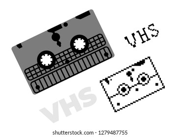 Old VHS Video Cassettes flat and pixel version