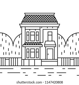 Old Victorian style house vector illustration.Architecture contour drawing