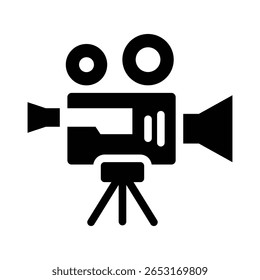 old video camera glyph icon illustration vector graphic. Simple element illustration vector graphic, suitable for app, websites, and presentations isolated on white background