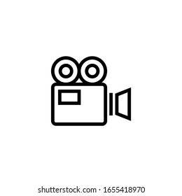 Old video camera vector icon in linear, outline icon isolated on white background