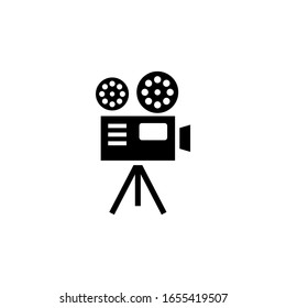 Old video camera vector icon in black solid flat design icon isolated on white background