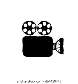 Old video camera. Vintage style, hand drawn, pen and ink. Retro handcrafted design element