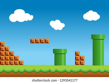 Old video game, retro style Background, Arcade brick style vector illustration