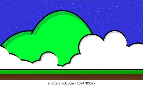 Old video game. retro style Background vector illustration. hill landscape sky night use for banner, web design, magazine, book, graphics, print, wallpaper, game mobile