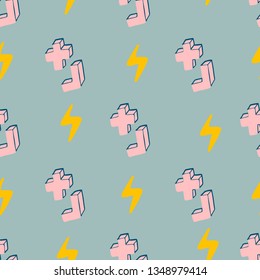 Old video game square template. Lightning and colored line brick game pieces. Vector illustration.