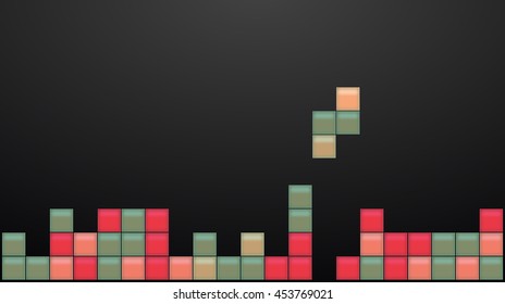 Old video game square template. Colored bricks game pieces. Vector illustration.