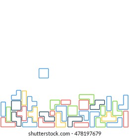 Old video game square template. Colored line brick game pieces on white background. Vector illustration.