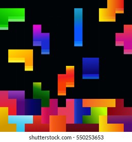 Old video game square template. Colored line brick game pieces. Vector illustration.
