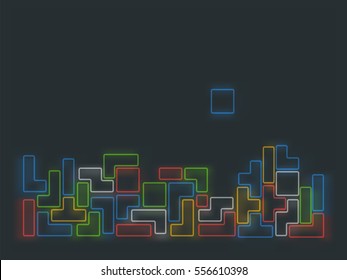 Old Video Game Square Template. Blurred Colorful Line Brick Games Pieces. Vector Illustration