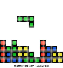 Old video game square template. Colored bricks game pieces on white background. Vector illustration.