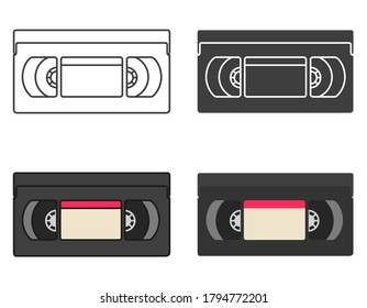 Old videotape in different styles. Set of various icons.