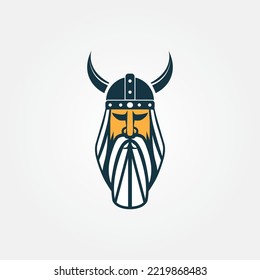 An old viking face symbol logo vector line art illustration
