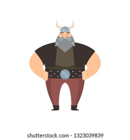 Old viking with gray beard and long mustache in traditional clothes over white background