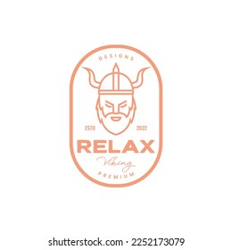 old viking warrior legend helmet horned bearded vintage logo design vector icon illustration template