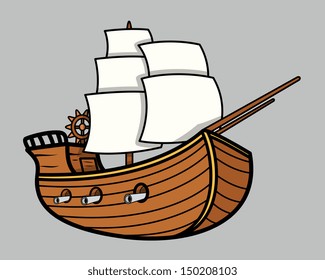 Old Vikings Vintage Ship - Vector Cartoon Illustration