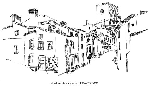 Old Village South Europe Street View Sketch