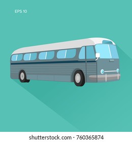 Old vintage american bus vector illustration. Retro passenger vehicle line art