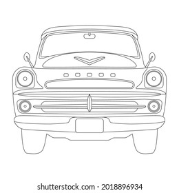 old vintage american car, vector illustration, lining draw , front view