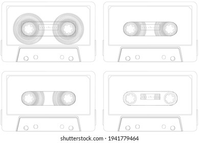 Old vintage analog tape cassette [vector set]