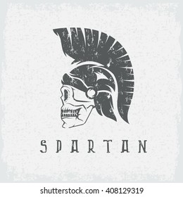 Old Vintage Antiques Skull Spartan warrior grunge vector design template