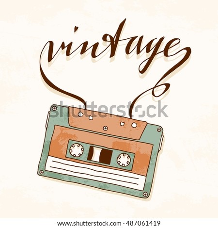 Old vintage audio cassette with tangled tape
